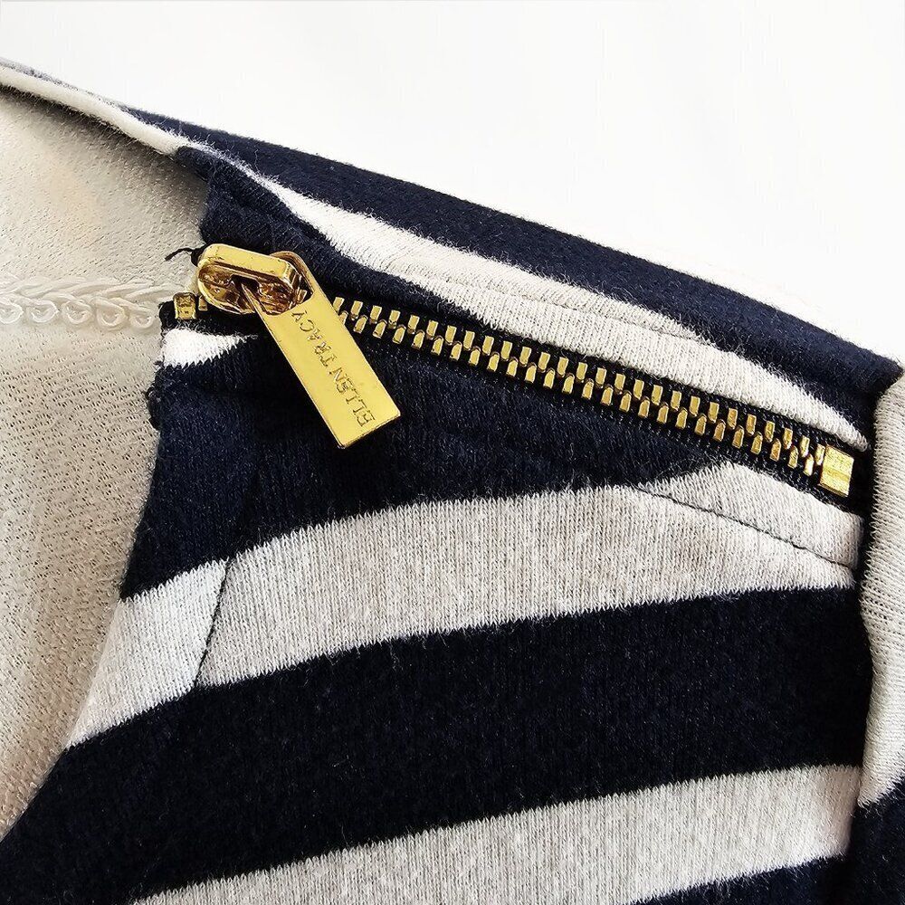 Ellen Tracy Medium White Navy Nautical Coastal 3/4 Sleeve Knit Shirt - Picture 4 of 5
